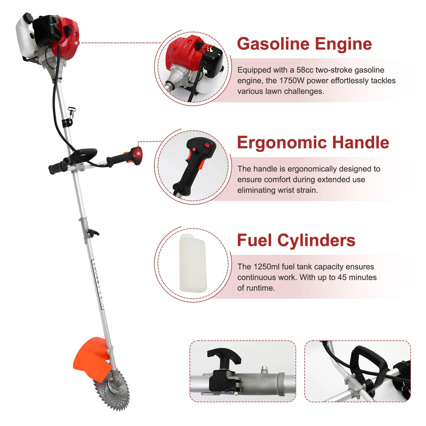 Gas Powered 4-In-1 Weed Wacker And Brush Cutter With Heads