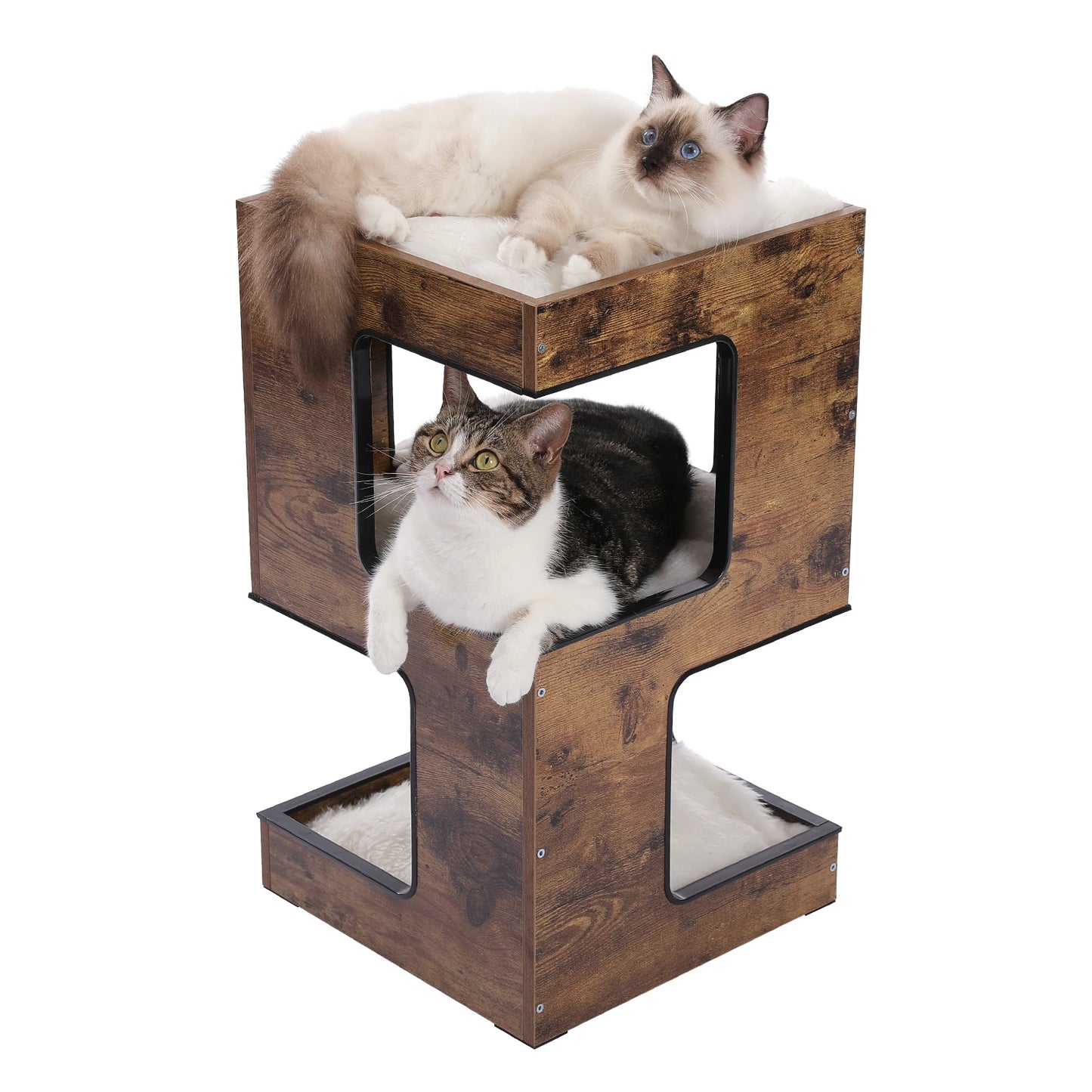 PAWZ Road Wooden Cat Condo House with Soft Mats And Scratcher
