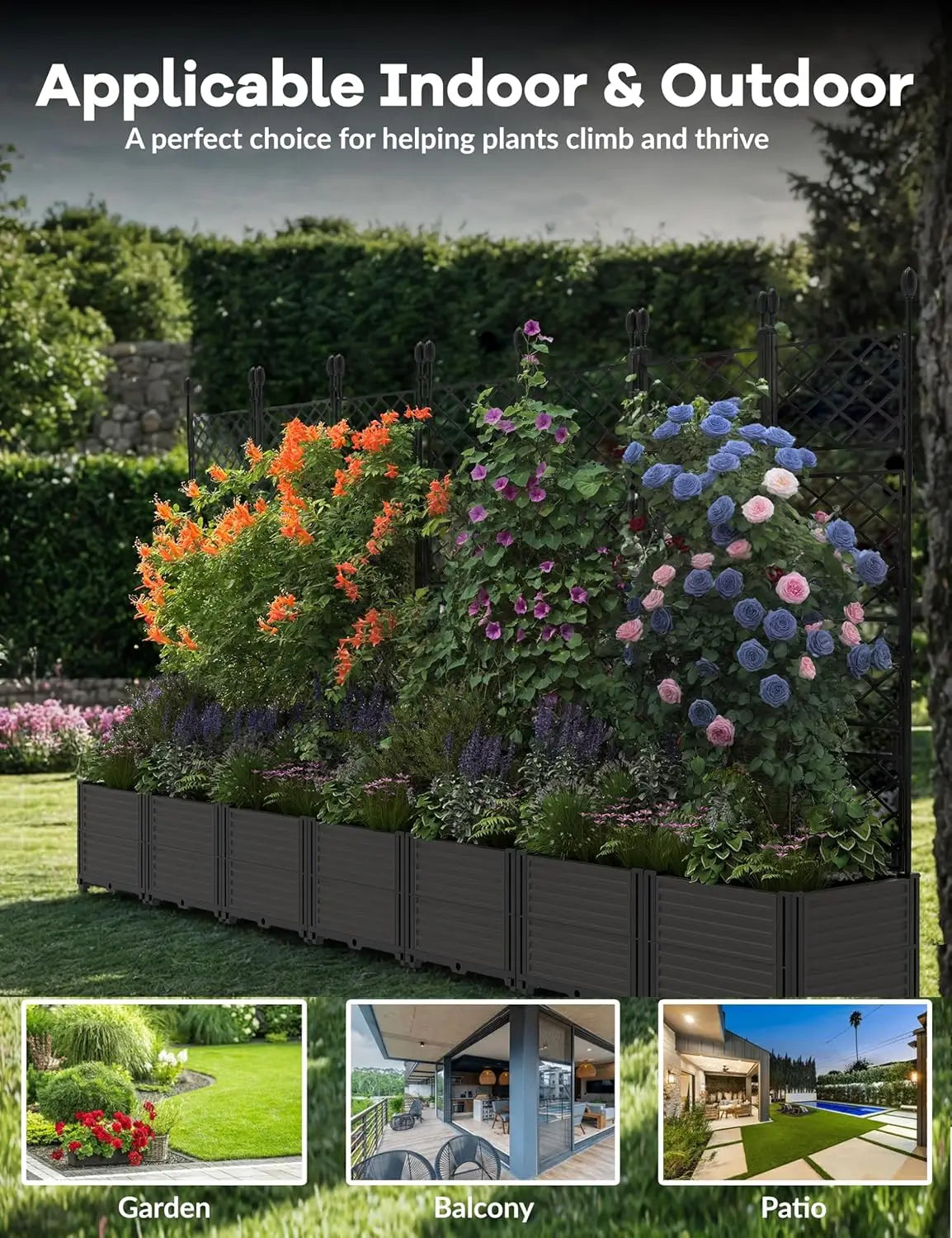 TWISTER.CK Plastic Planter Box With Trellis Tall Raised Bed