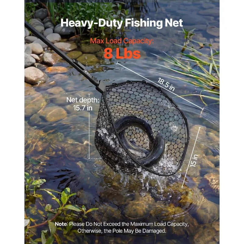 Foldable Fishing Landing Net With Telescopic Handle Soft Silicone