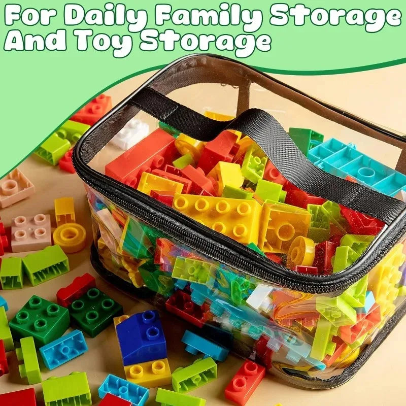Transparent Toy Organizer Bag For Kids Puzzle Pieces And Blocks With Handle