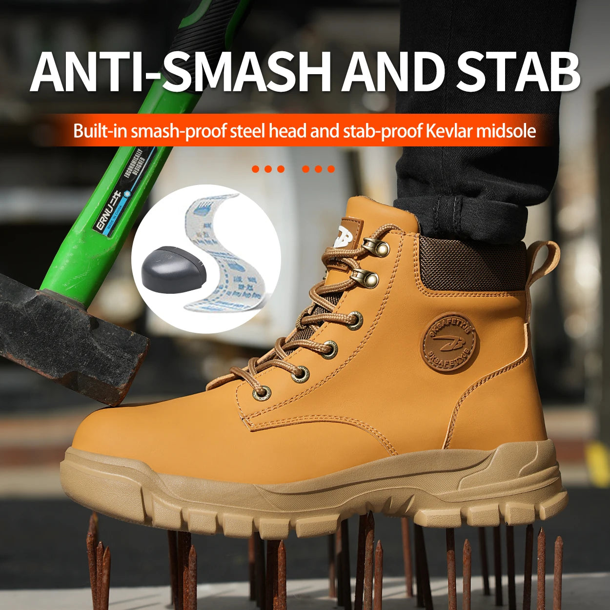 High-Top PU Safety Shoes For Men Anti-Smash Anti-Puncture Breathable