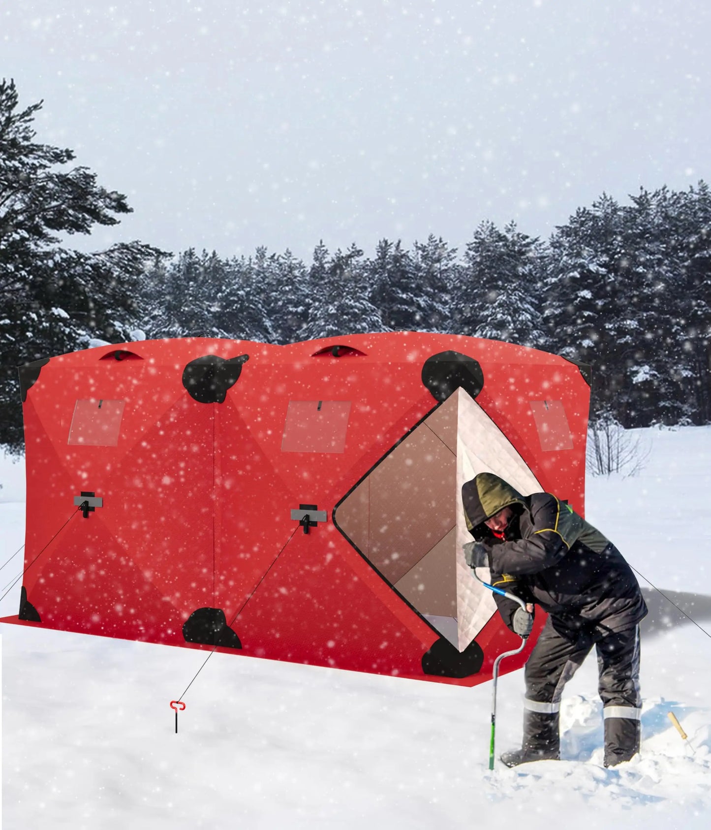 Pop Up Ice Fishing Tent Insulated Shelter For 3 To 4 Person Hub Style