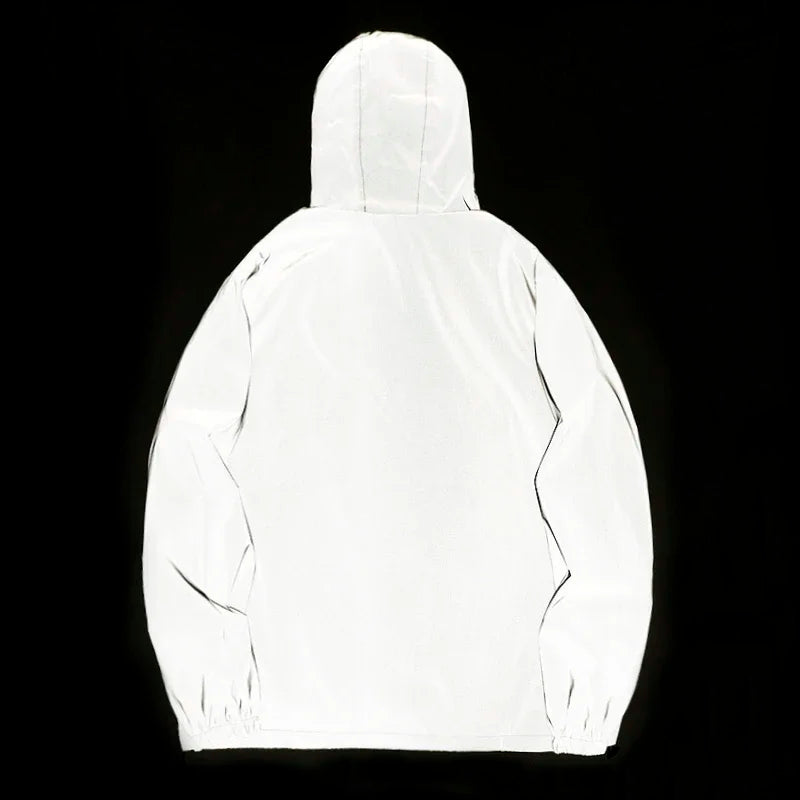 Night Reflective Windbreaker Hooded Jacket For Men Waterproof Zipper Coat