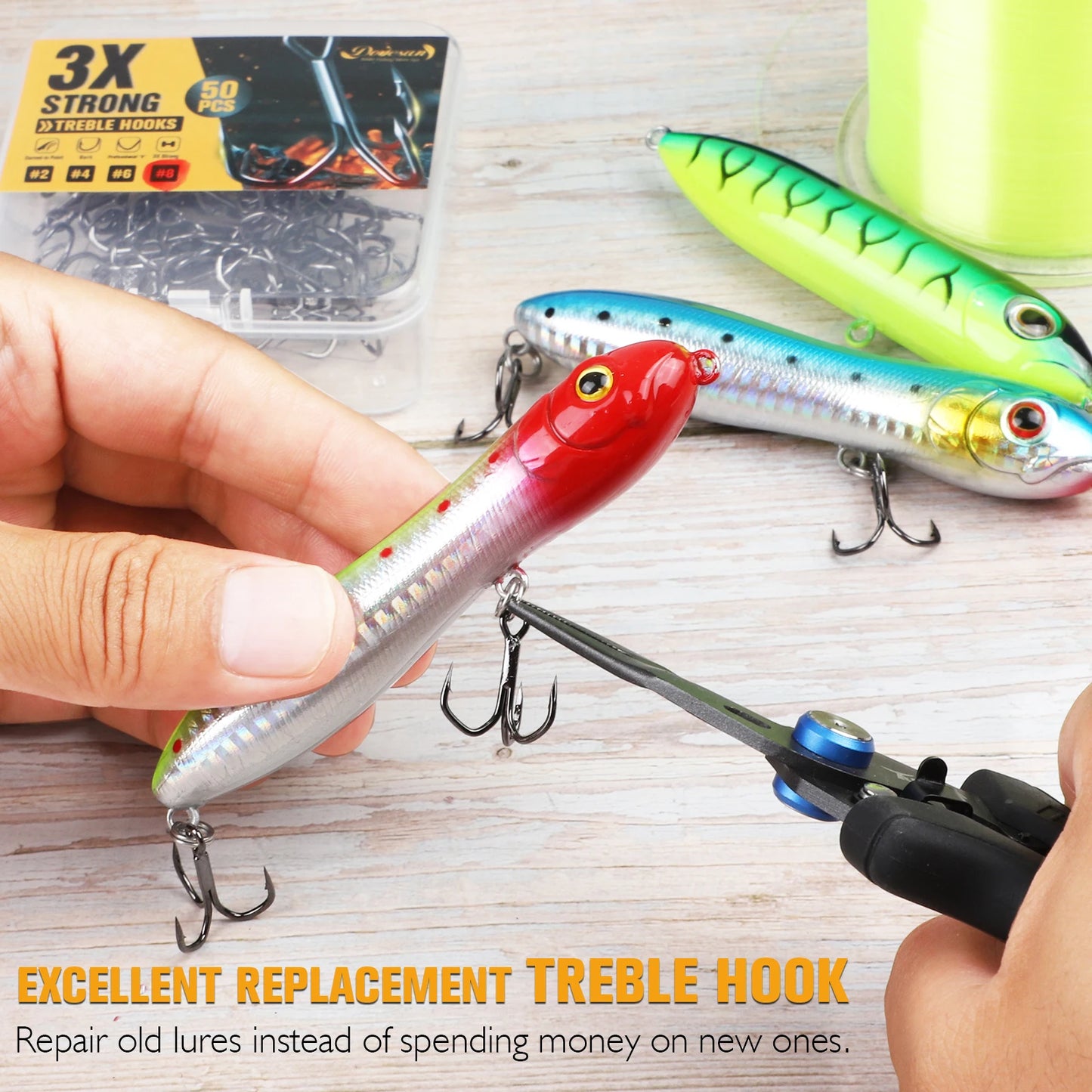 Dovesun 3X Strong Treble Hooks Saltwater Freshwater 50pcs