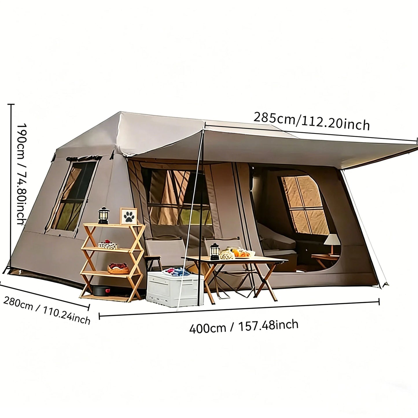 YC-15 Family Quick Setup Camping Tent with Front Awning