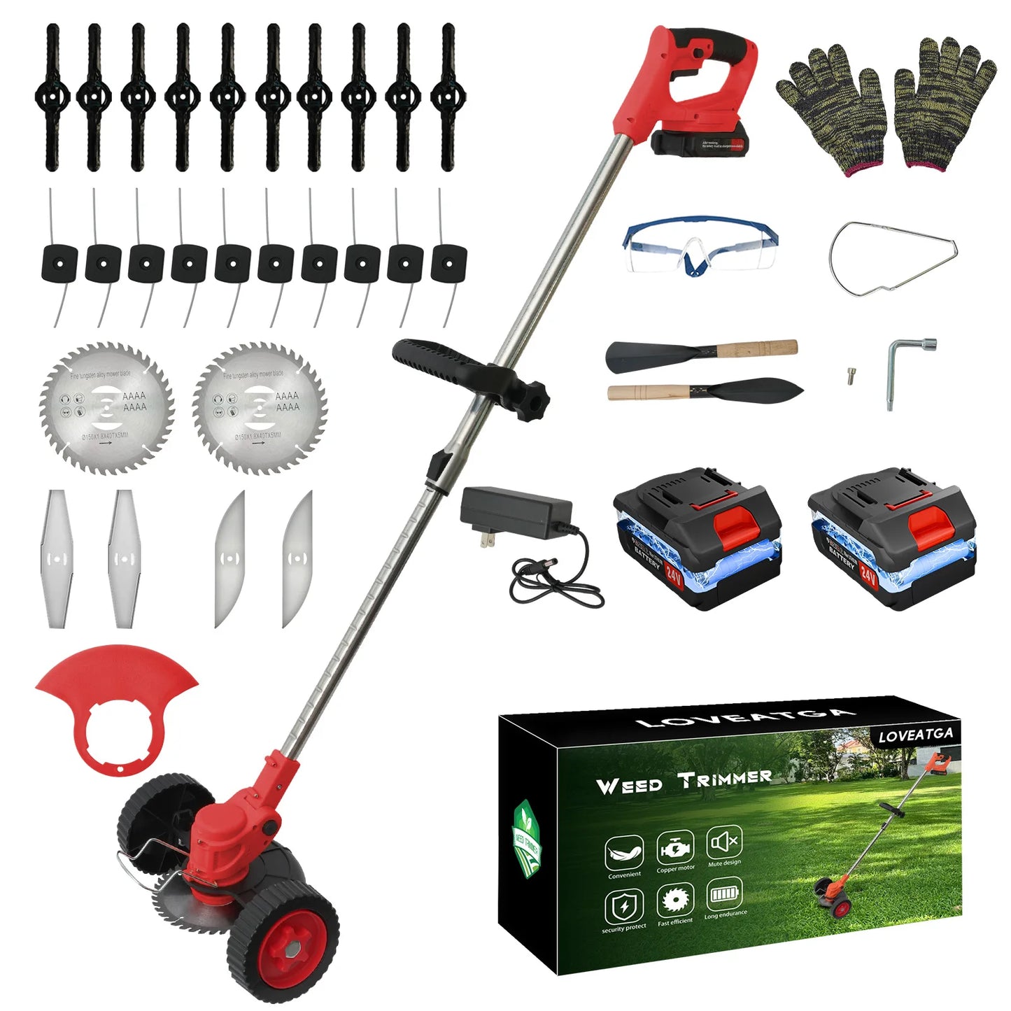 21V Cordless Grass Trimmer 3-In-1 With 2x2Ah Batteries