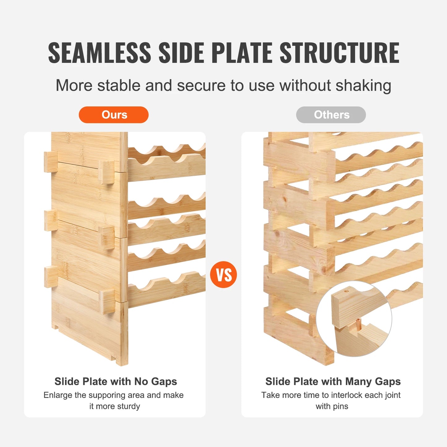 SucceBuy Bamboo Eight Tier Stackable Free Standing Wine Rack Display