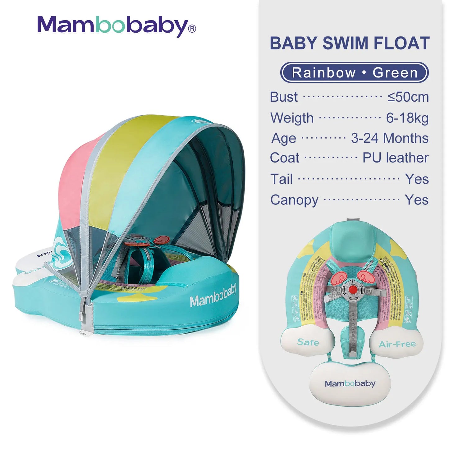 Mambobaby Non-Inflatable Safe Solid Core Baby Swimming Buoy Canopy