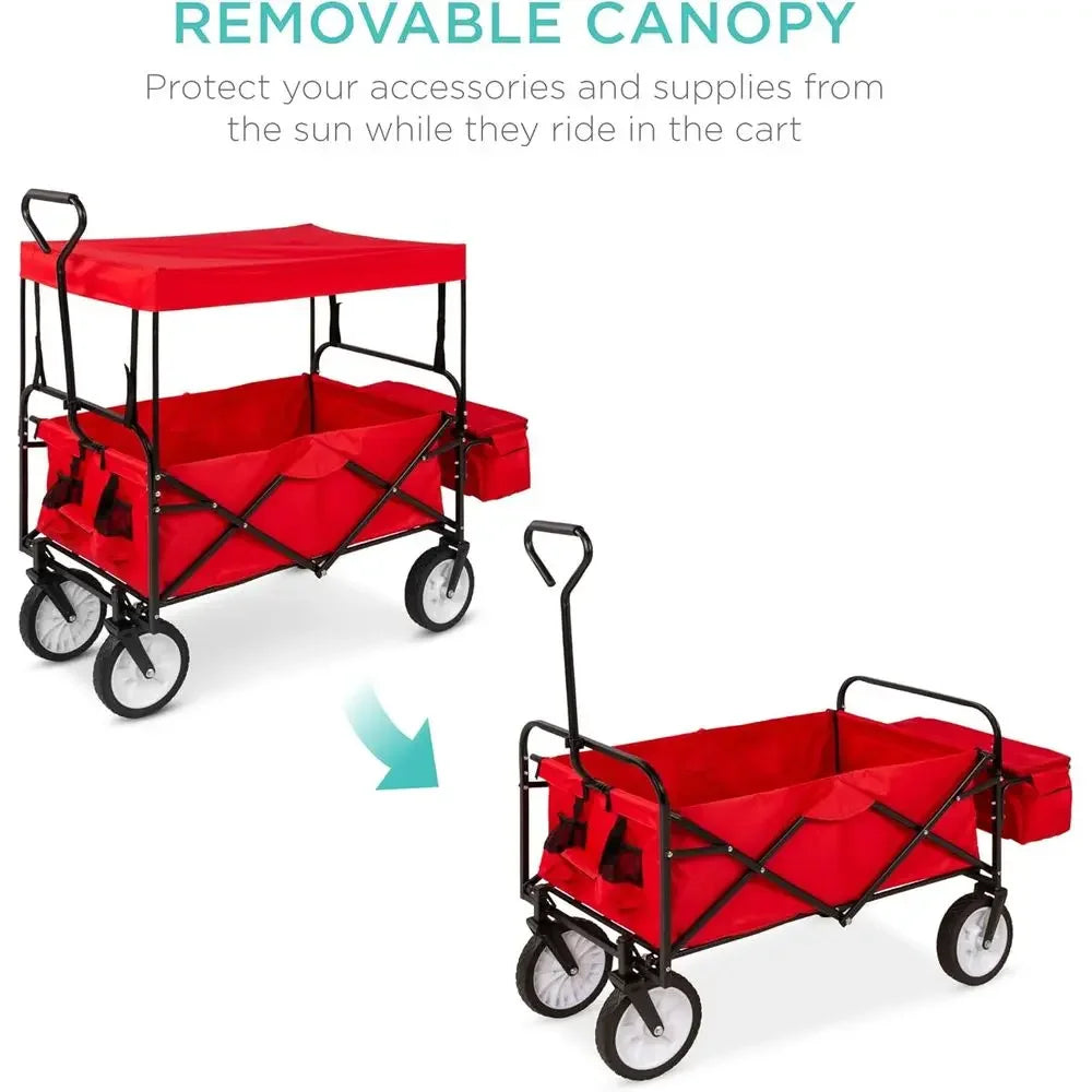 Folding Utility Wagon With Detachable Baskets For Outdoor Use 150lb Capacity
