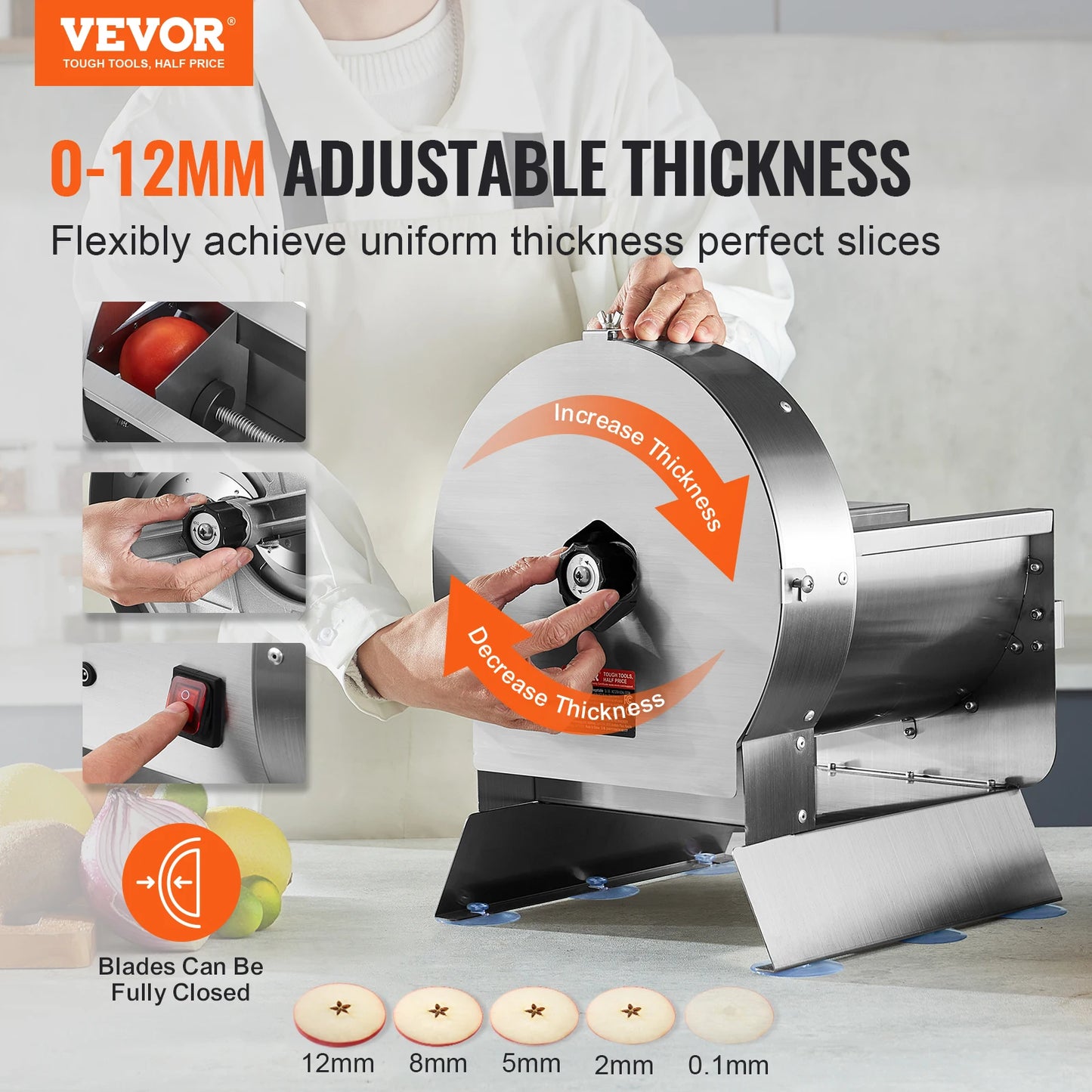 VEVOR Electric Vegetable Slicer, Adjustable Stainless Steel