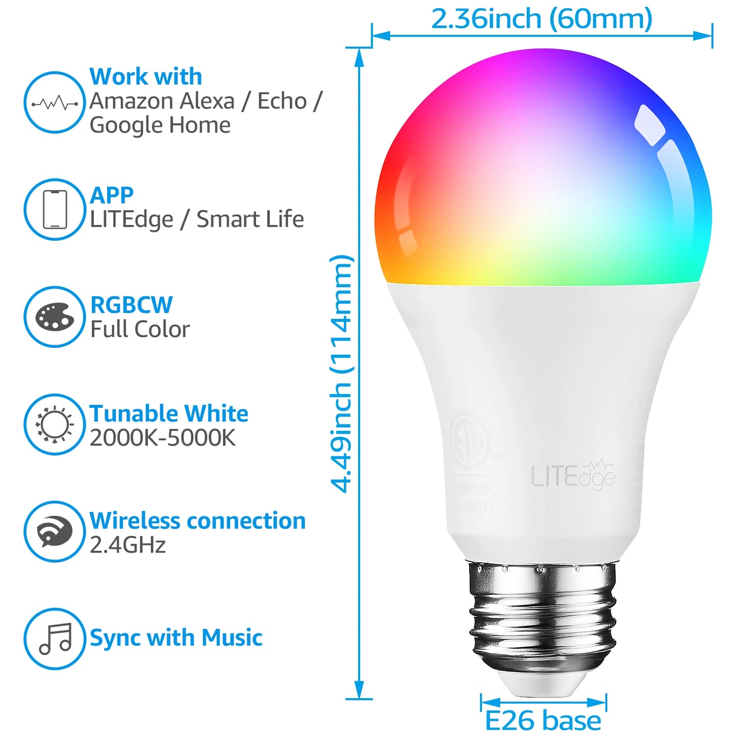Smart WiFi A19 RGB CW LED Bulb for Alexa GoogleHome