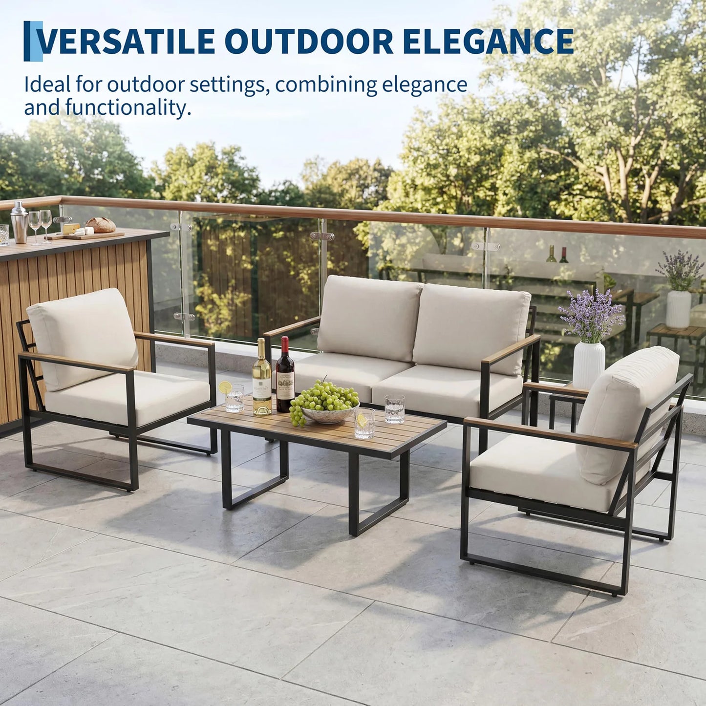 HobbyLane Modern 4 Piece Patio Furniture Set With Coffee Table