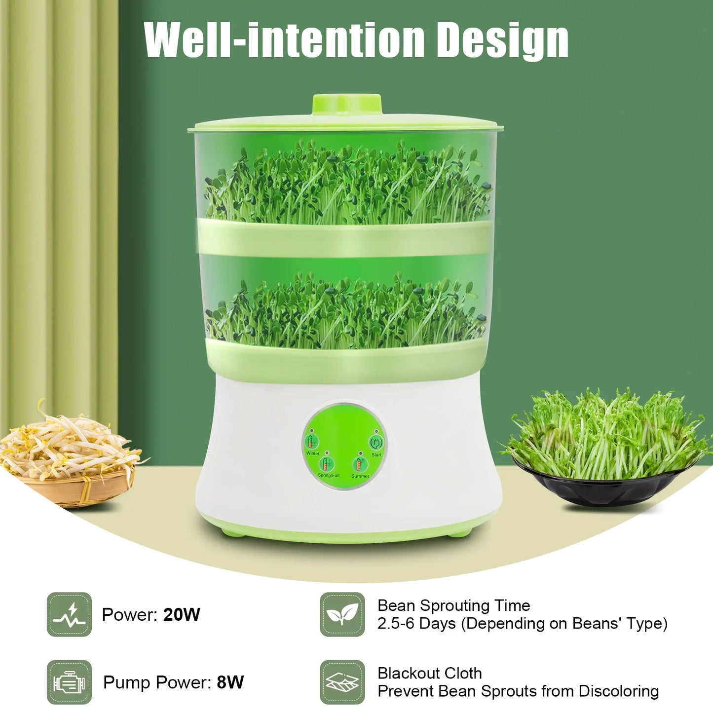 Automatic Bean Sprout Maker 2 Layer Home Gardening Device