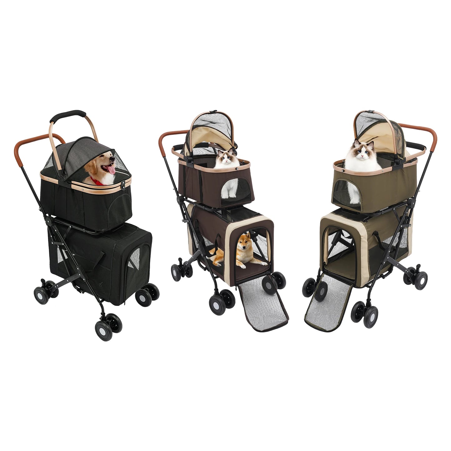 3-In-1 Foldable Pet Stroller With Carriers For Medium Dogs