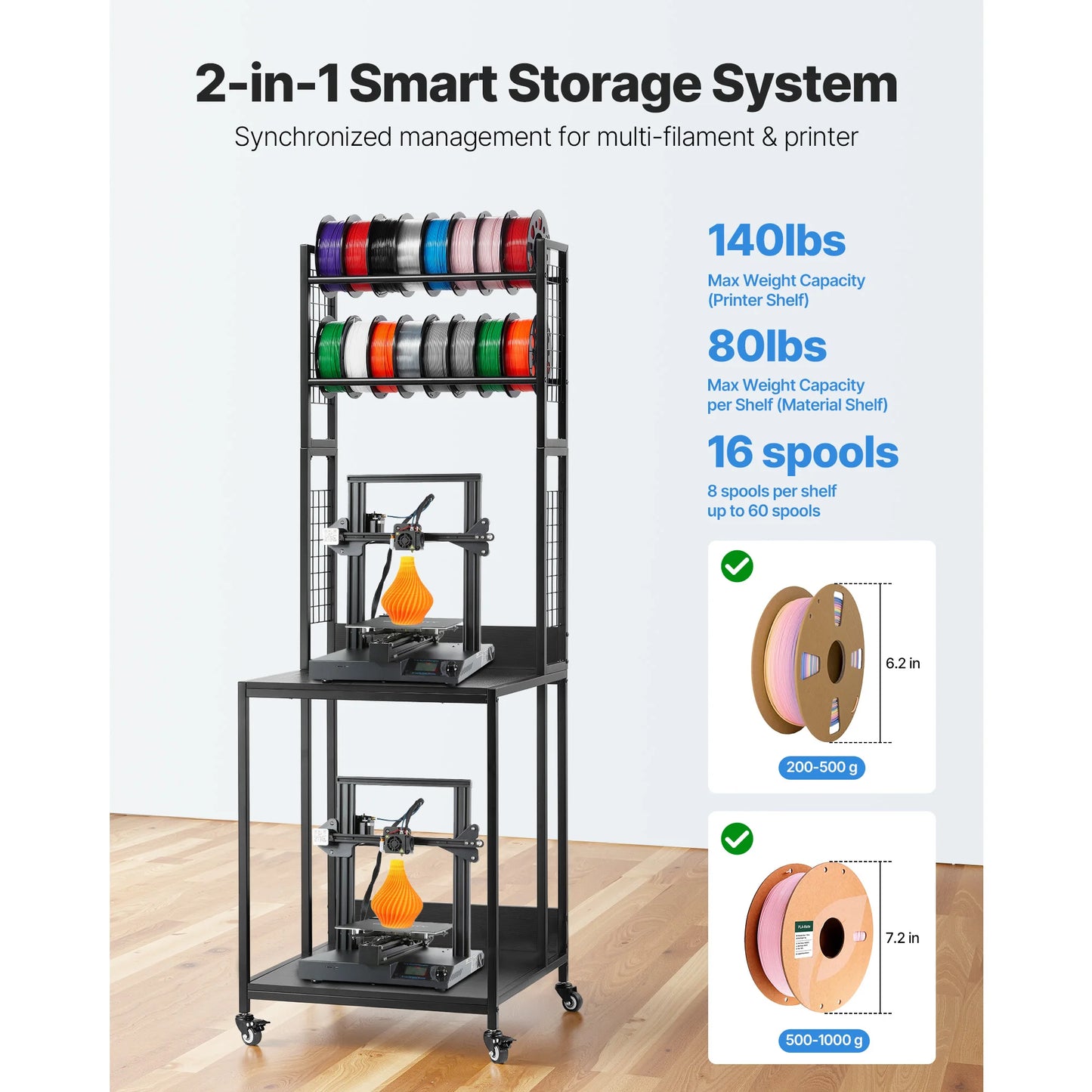 SucceBuy 4 Tier 3D Printer Filament Storage Rack With Wheels