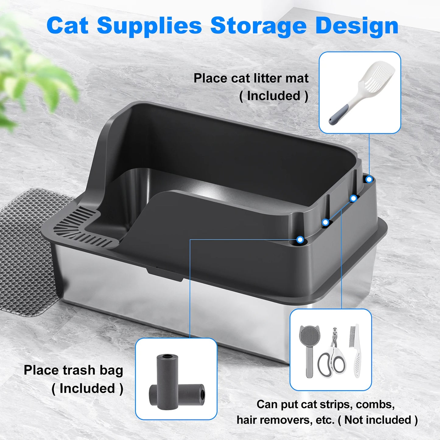 Stainless Steel Cat Litter Box Splashproof and Leakproof