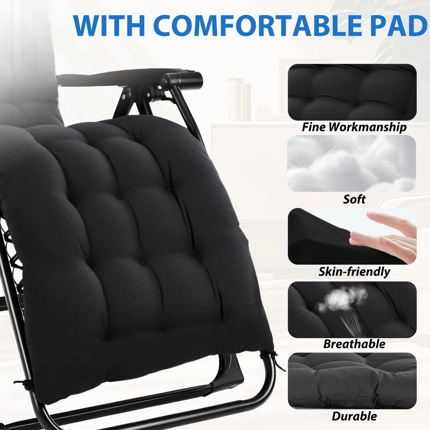 MCQ Zero Gravity Cushioned Lounge Chair Folding Camping Cup Holder