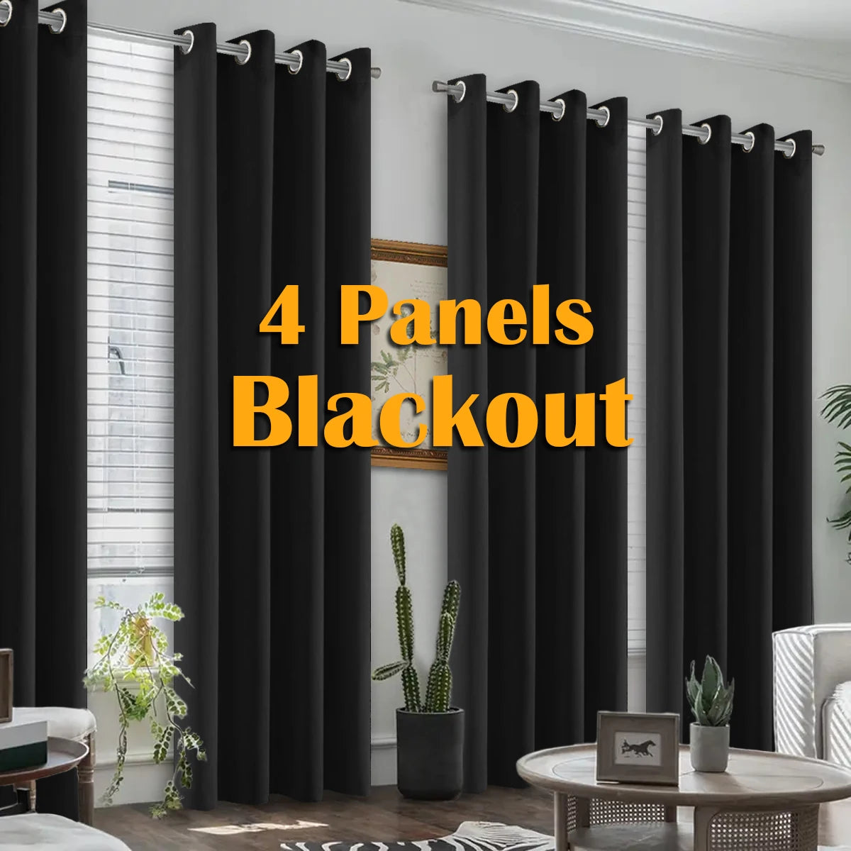 Blackout Curtains 4-Piece Set Heat Insulated For Bedroom And Living Room