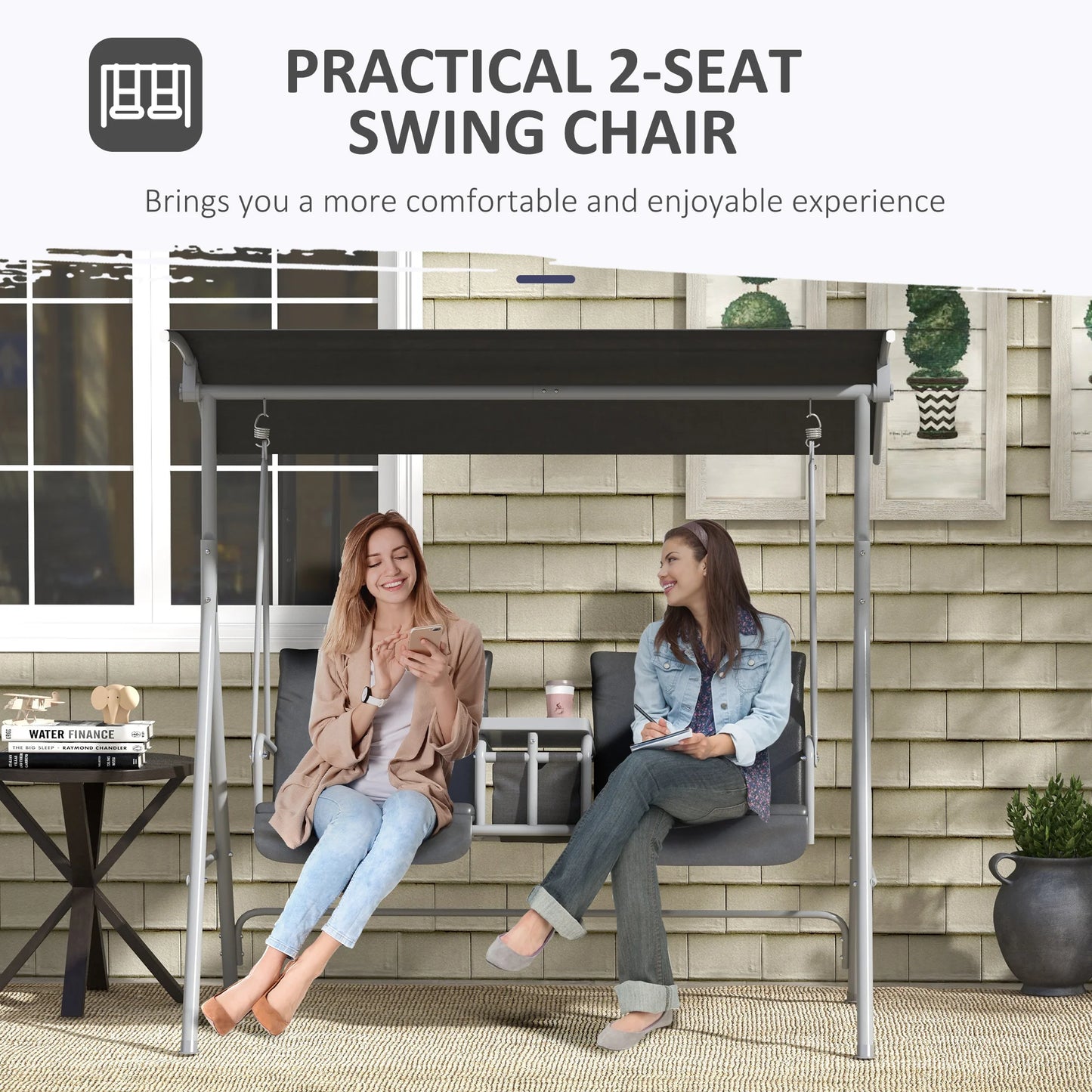Outdoor Hanging Swing Chair Canopy For Patio Garden Two Person