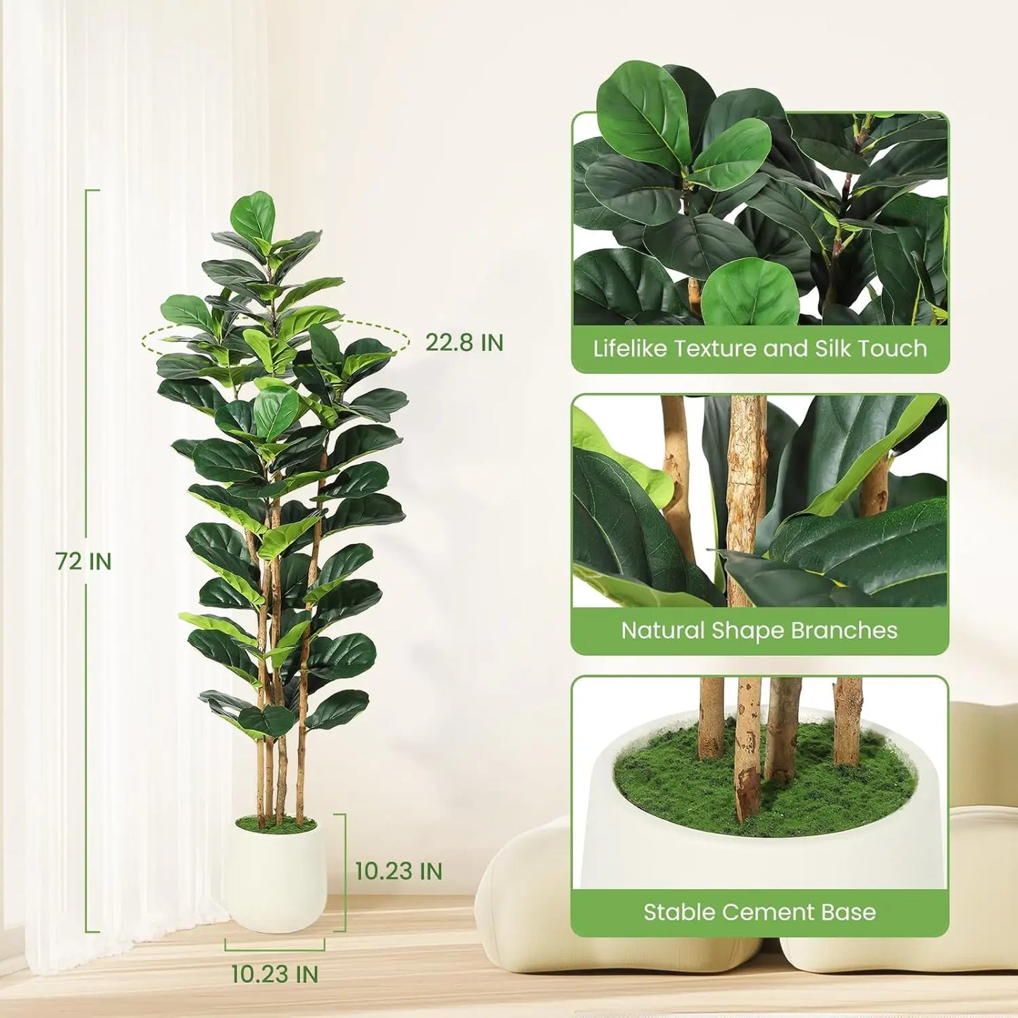 HiMISS Fiddle Leaf Fig Tree With Pot Artificial Greenery