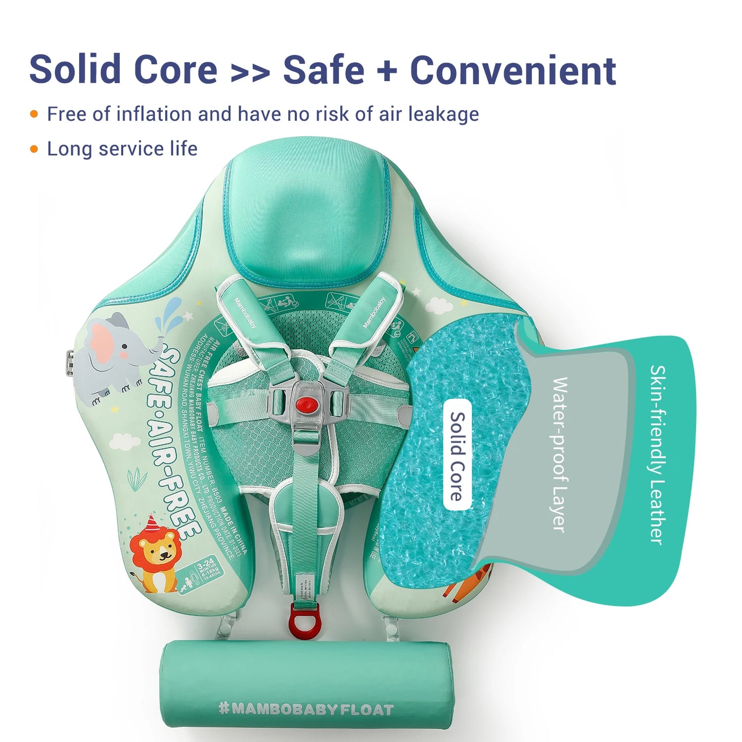 Mambobaby Non-Inflatable Safe Solid Core Baby Swimming Buoy Canopy