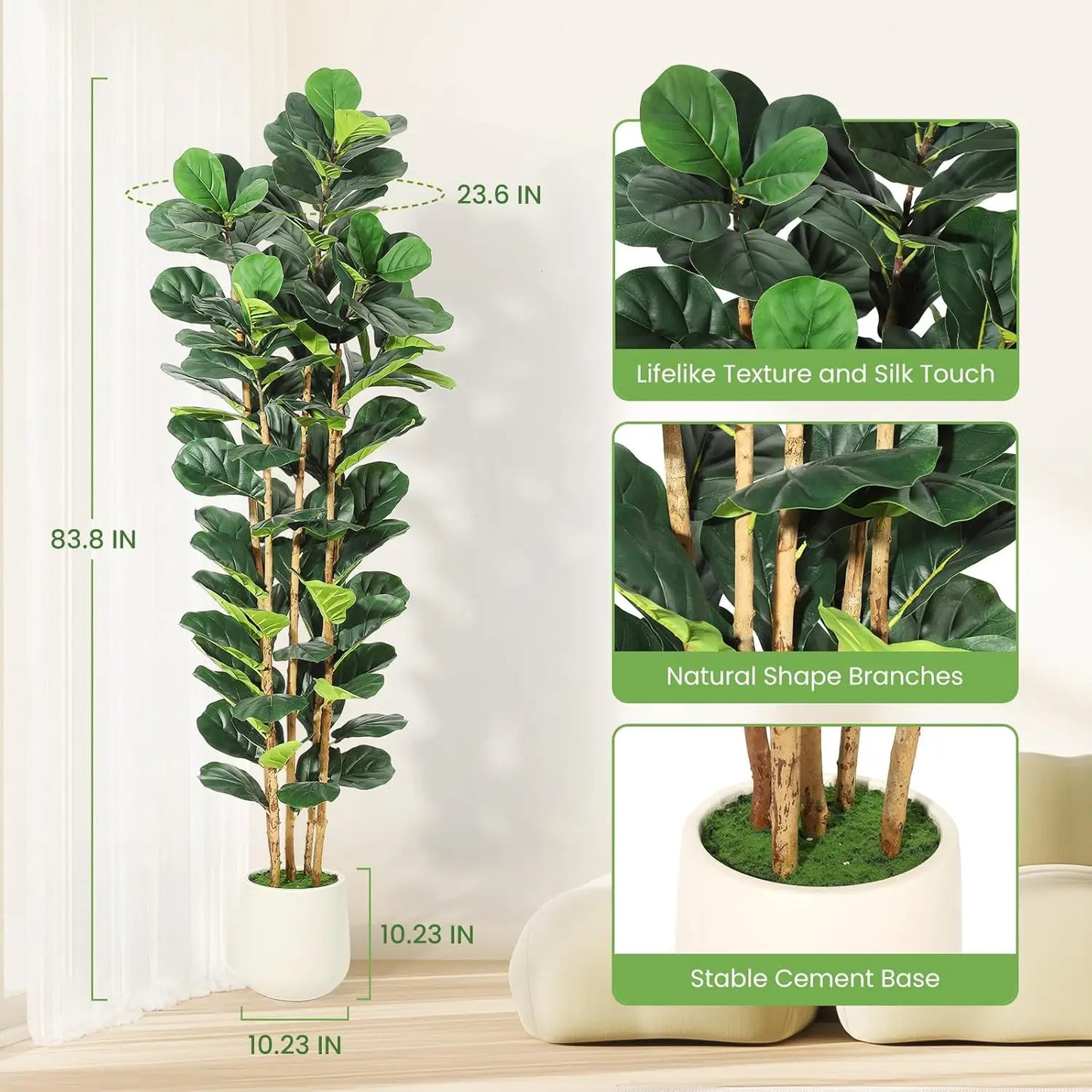 HiMISS Fiddle Leaf Fig Tree With Pot Artificial Greenery