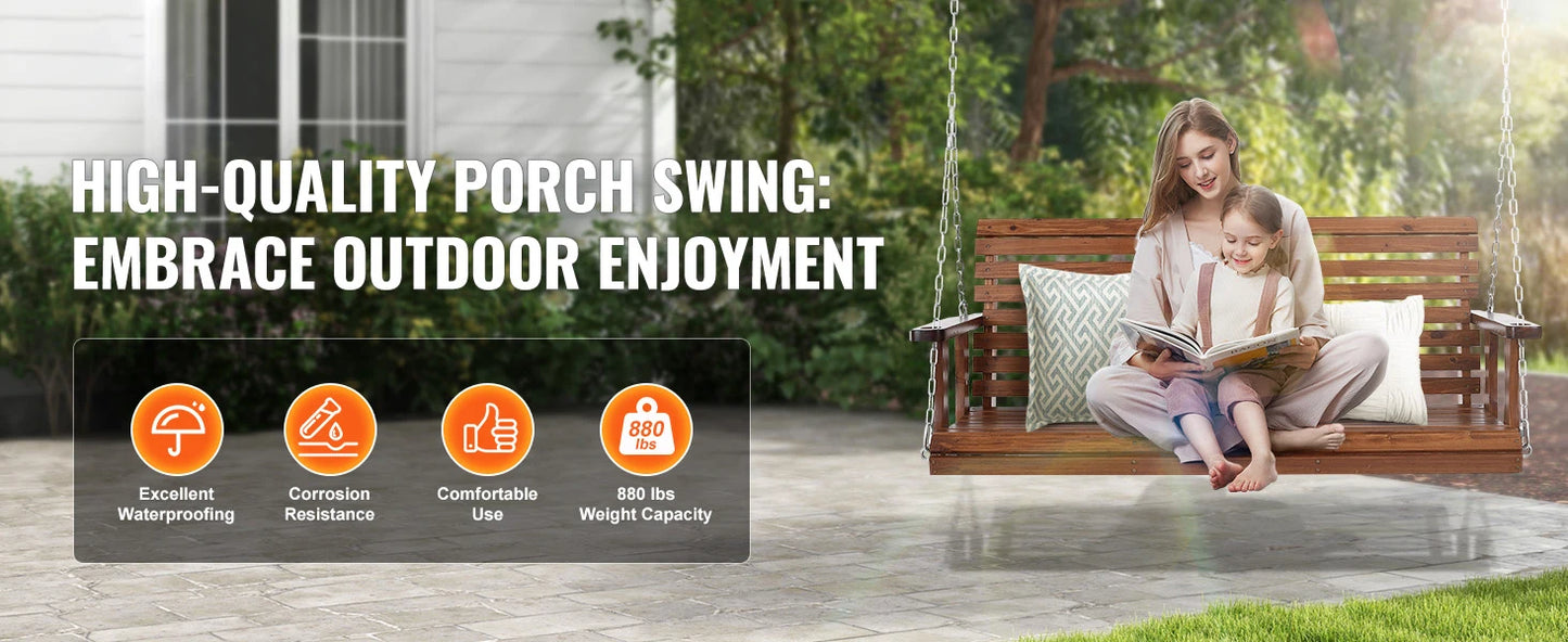 SucceBuy Wooden Porch Swing Outdoor Patio Garden Bench