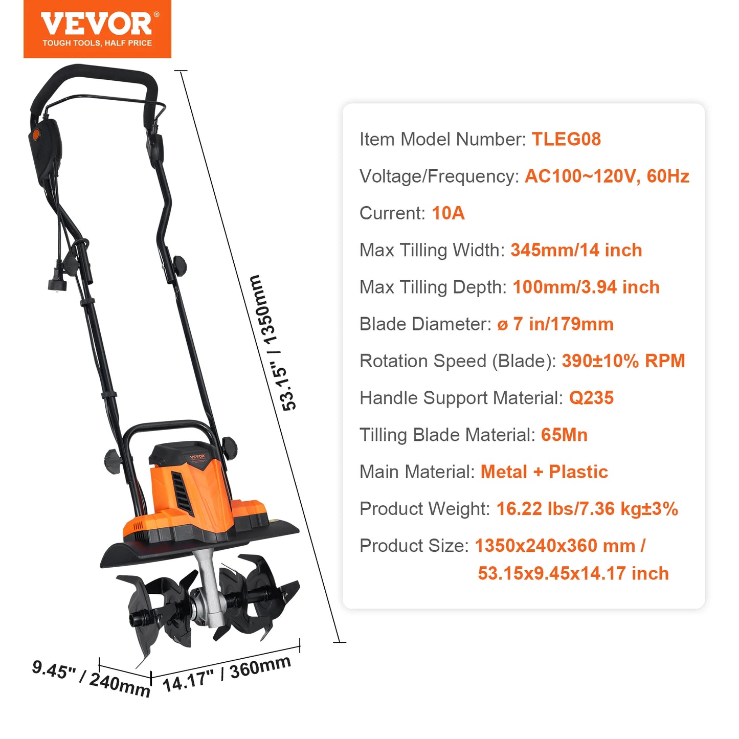 SucceBuy 12 Amp Corded Electric Tiller Cultivator Rototiller