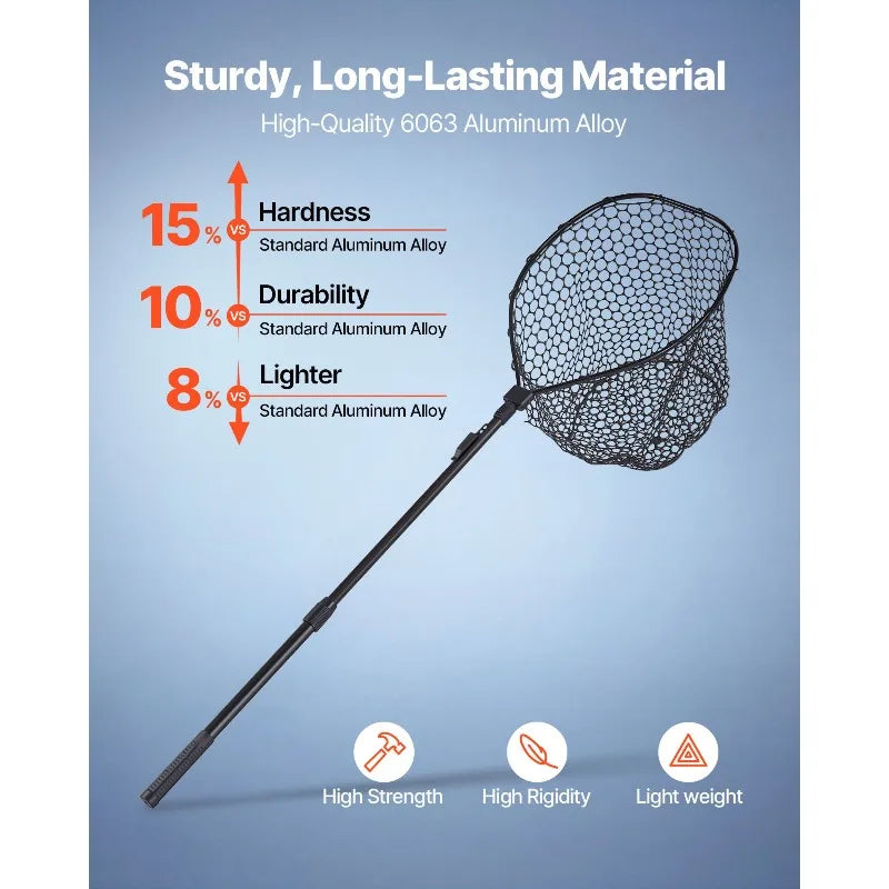 Foldable Fishing Landing Net With Telescopic Handle Soft Silicone