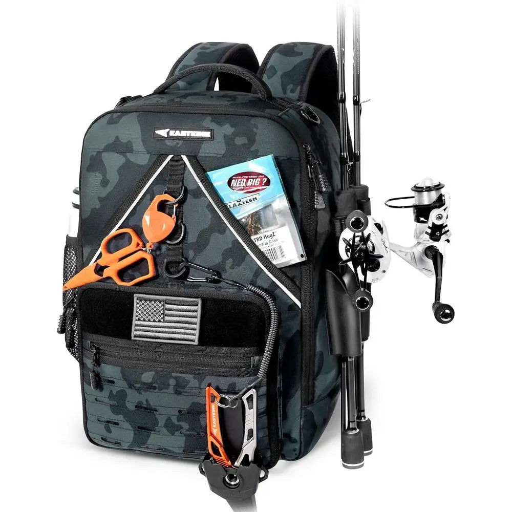 Water Resistant Fishing Tackle Backpack With Two Rod Holders