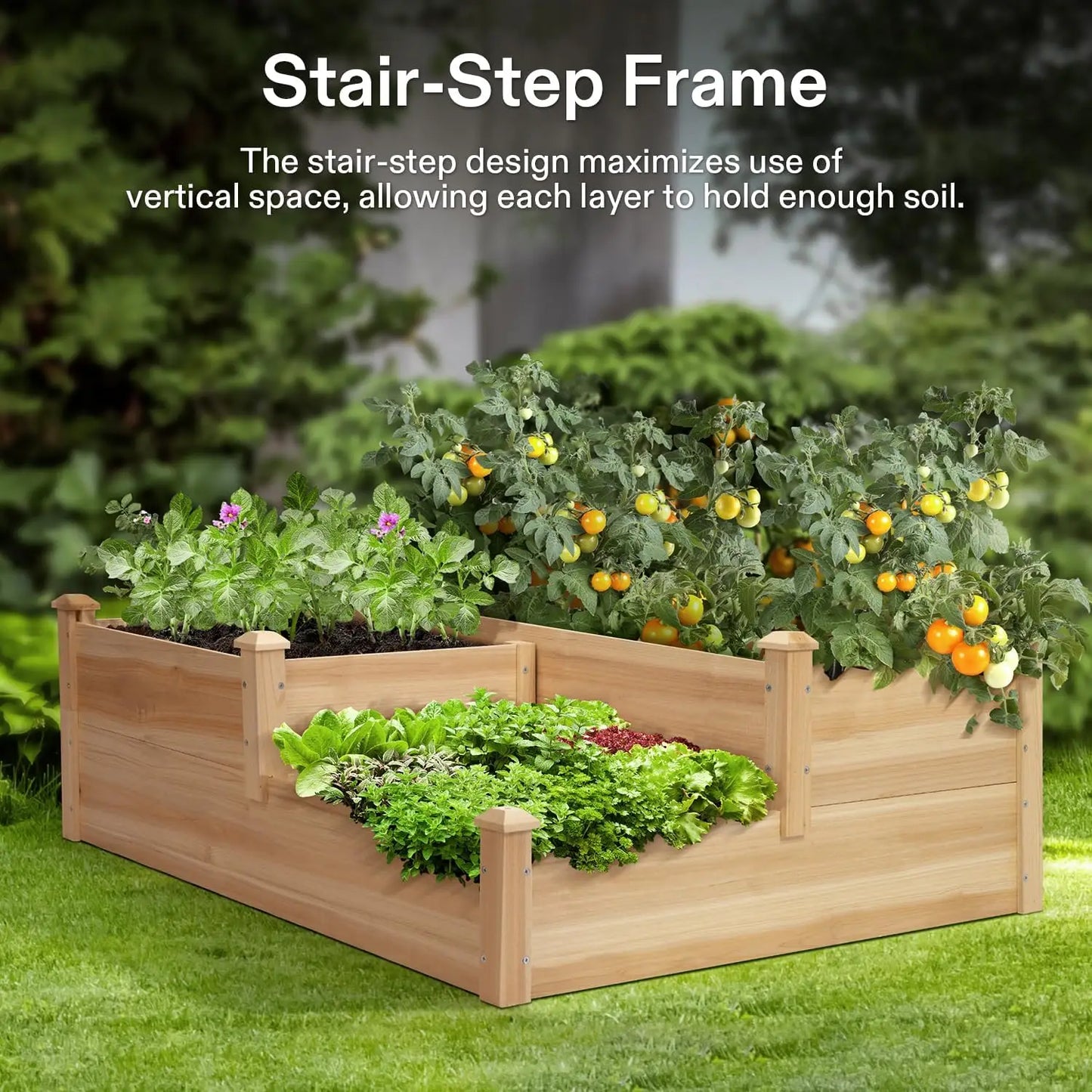 Three-Tier Wooden Raised Garden Bed Planter Box For Outdoors