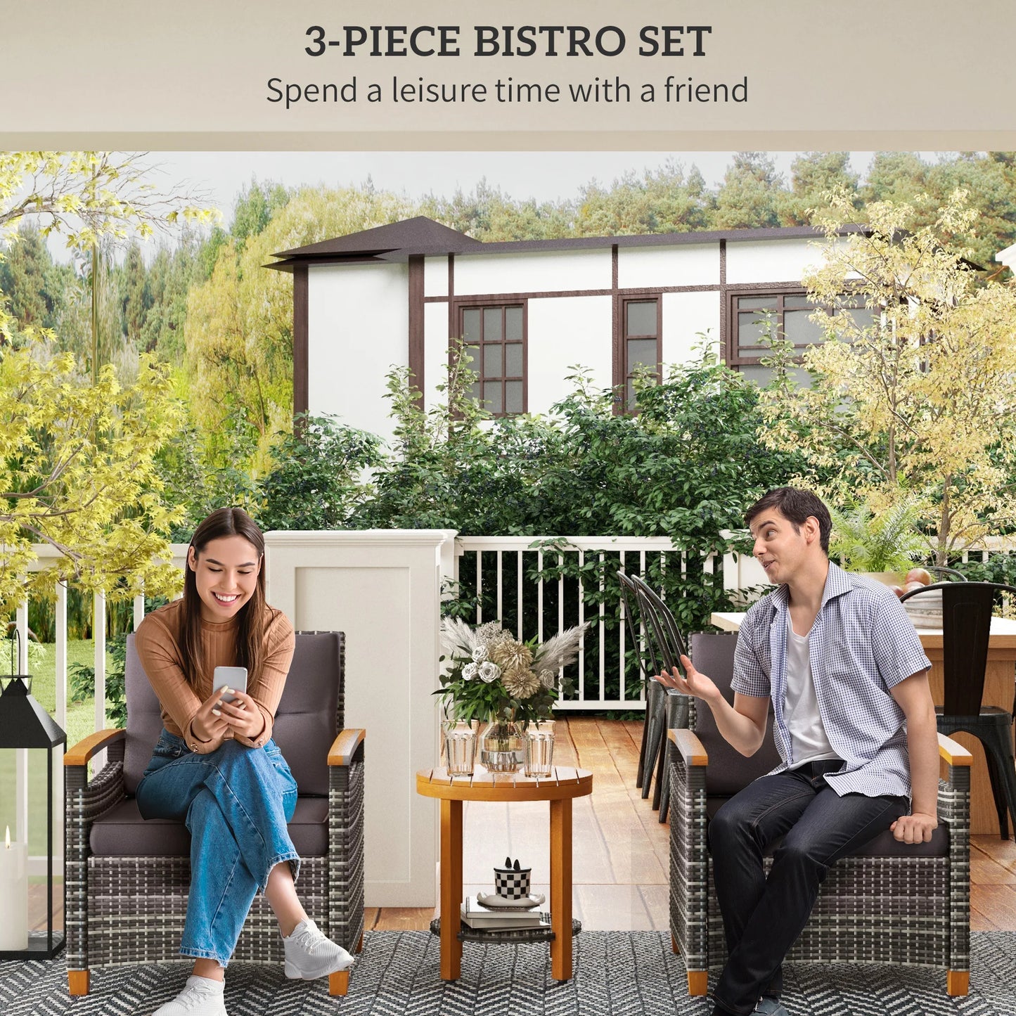 Wicker Patio Bistro Set With Cushions For Outdoor Use