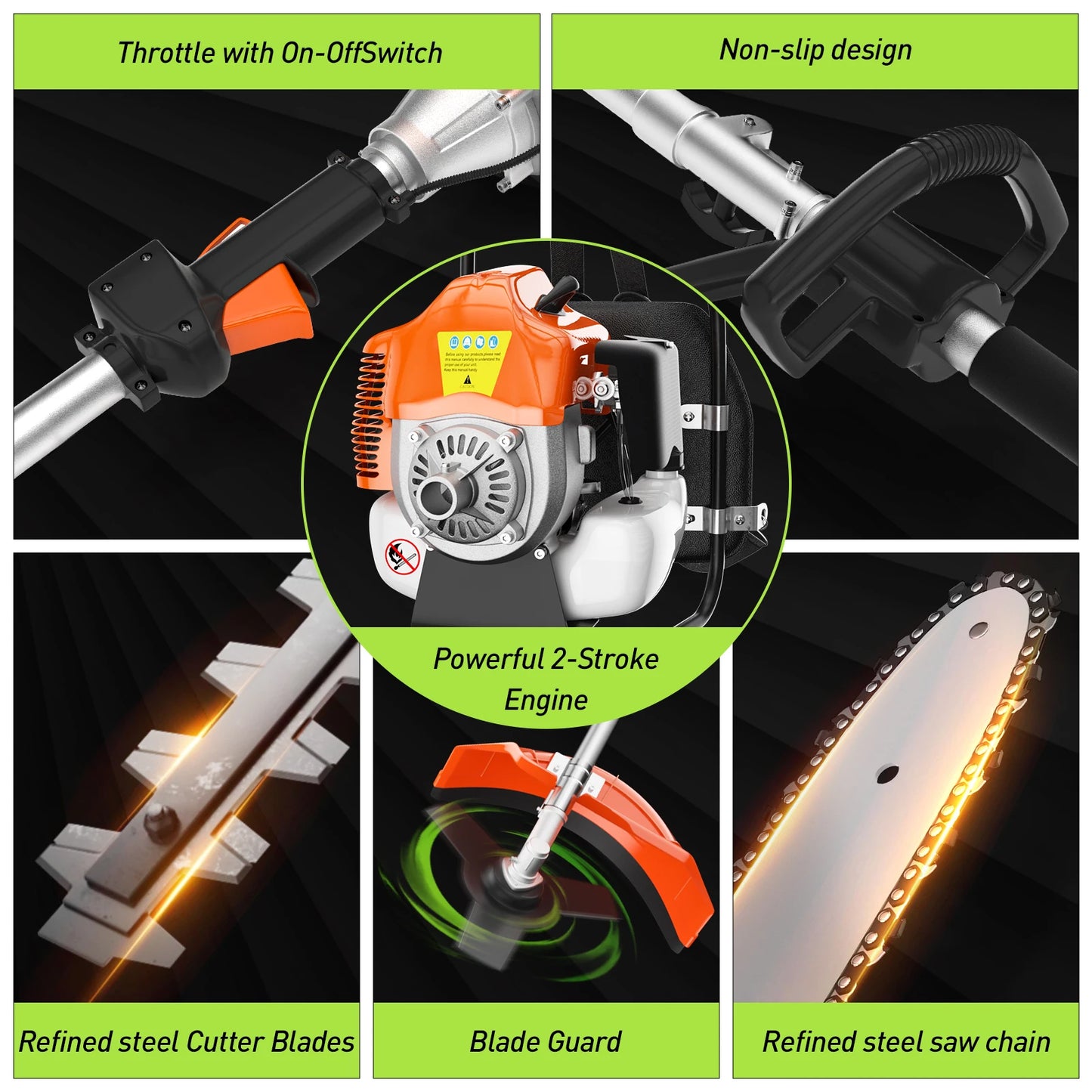 Gas Powered 6 In 1 Hedge Trimmer With Attachments Kit