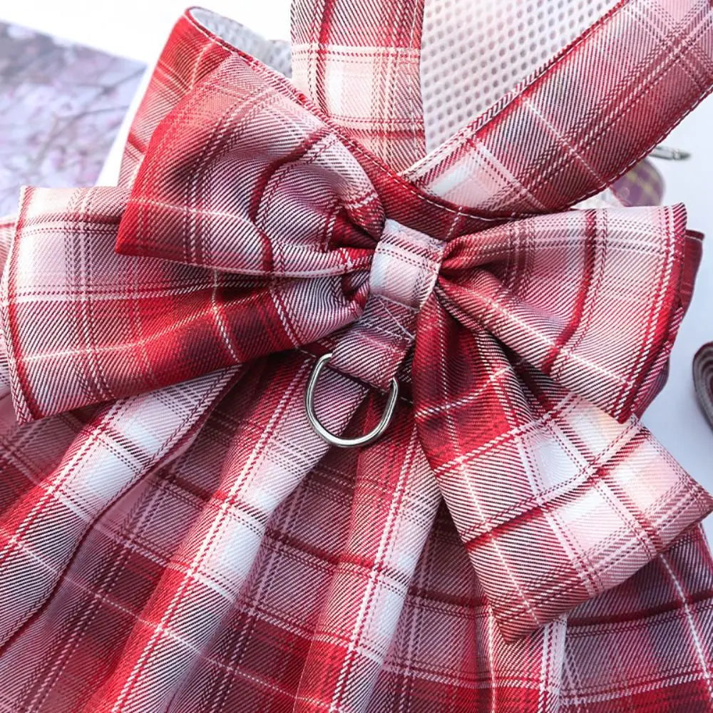JK Style Pet Plaid Dacron Dress With Leash