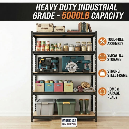Five-Tier Garage Shelving Unit With Steel Rack MDF Boards