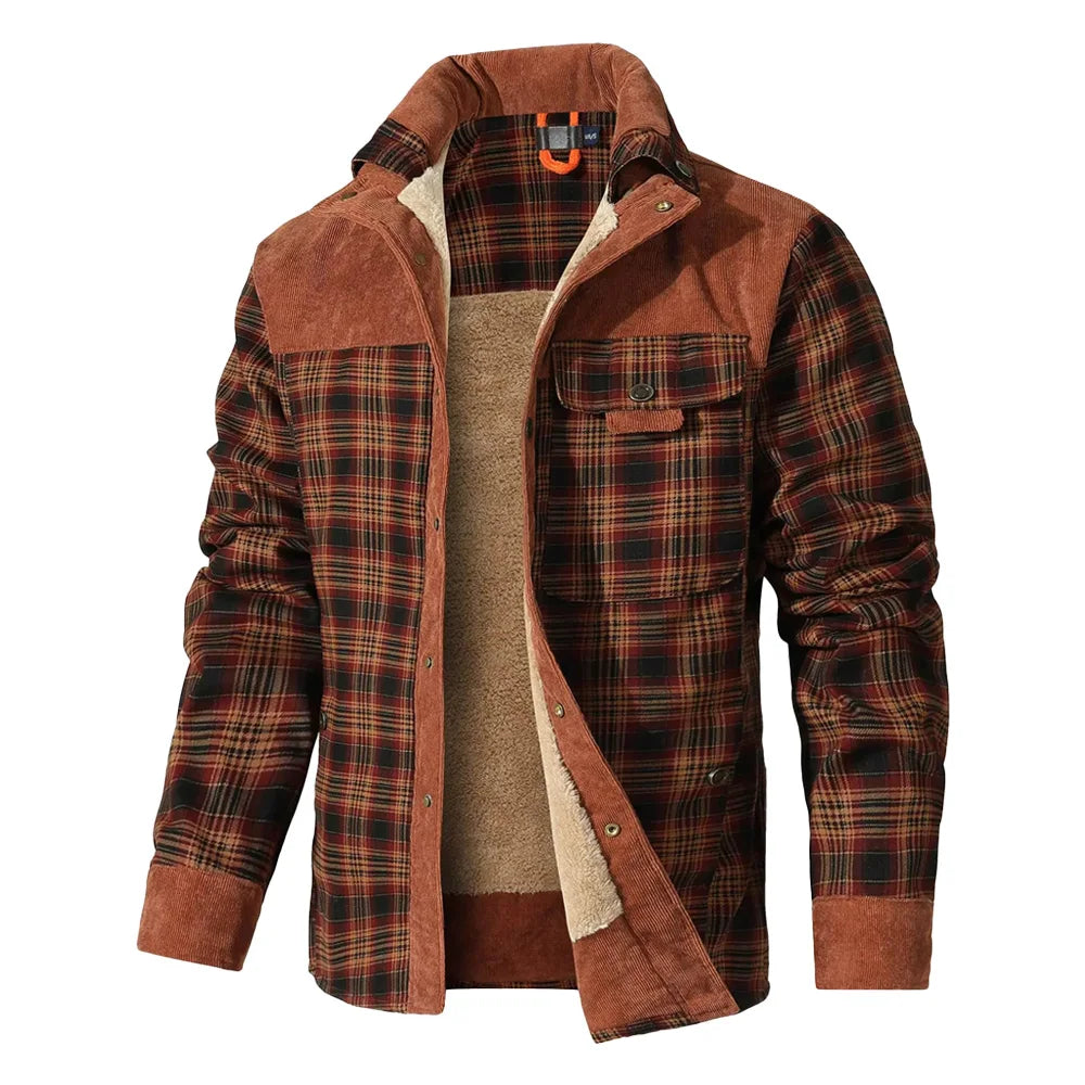 Winter Windproof Bomber Jacket for Men Plaid Sherpa Lined Flannel