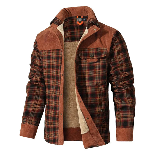 Winter Windproof Bomber Jacket for Men Plaid Sherpa Lined Flannel