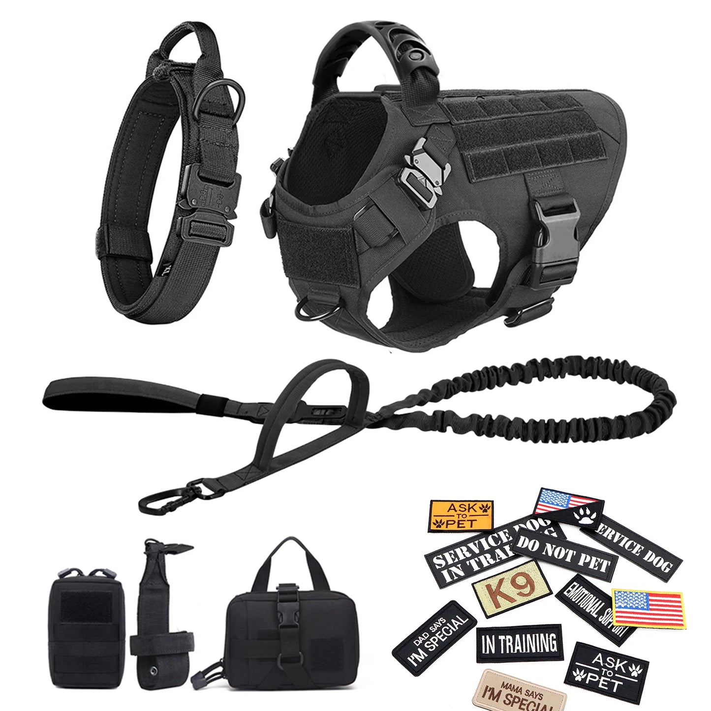 PETRAVELCN Military Large Dog Harness Vest Set for Malinois Training