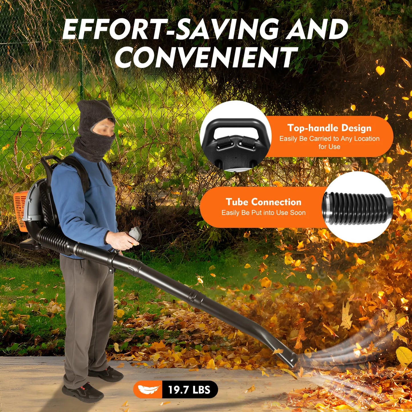 Bymaocar Gas Leaf Blower 63cc 2-Stroke 6800rpm Backpack