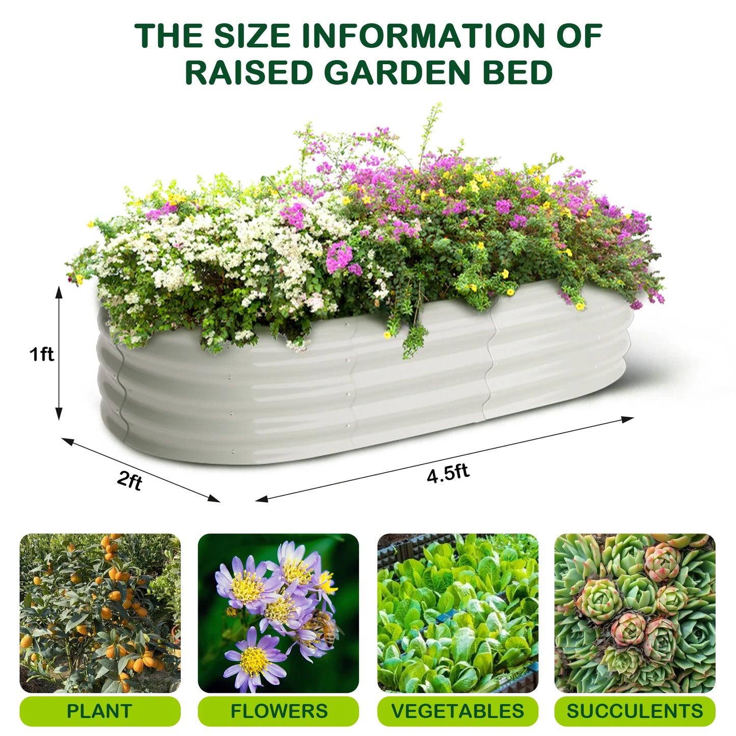 HiMISS Galvanized Oval Raised Garden Bed Outdoor Planter