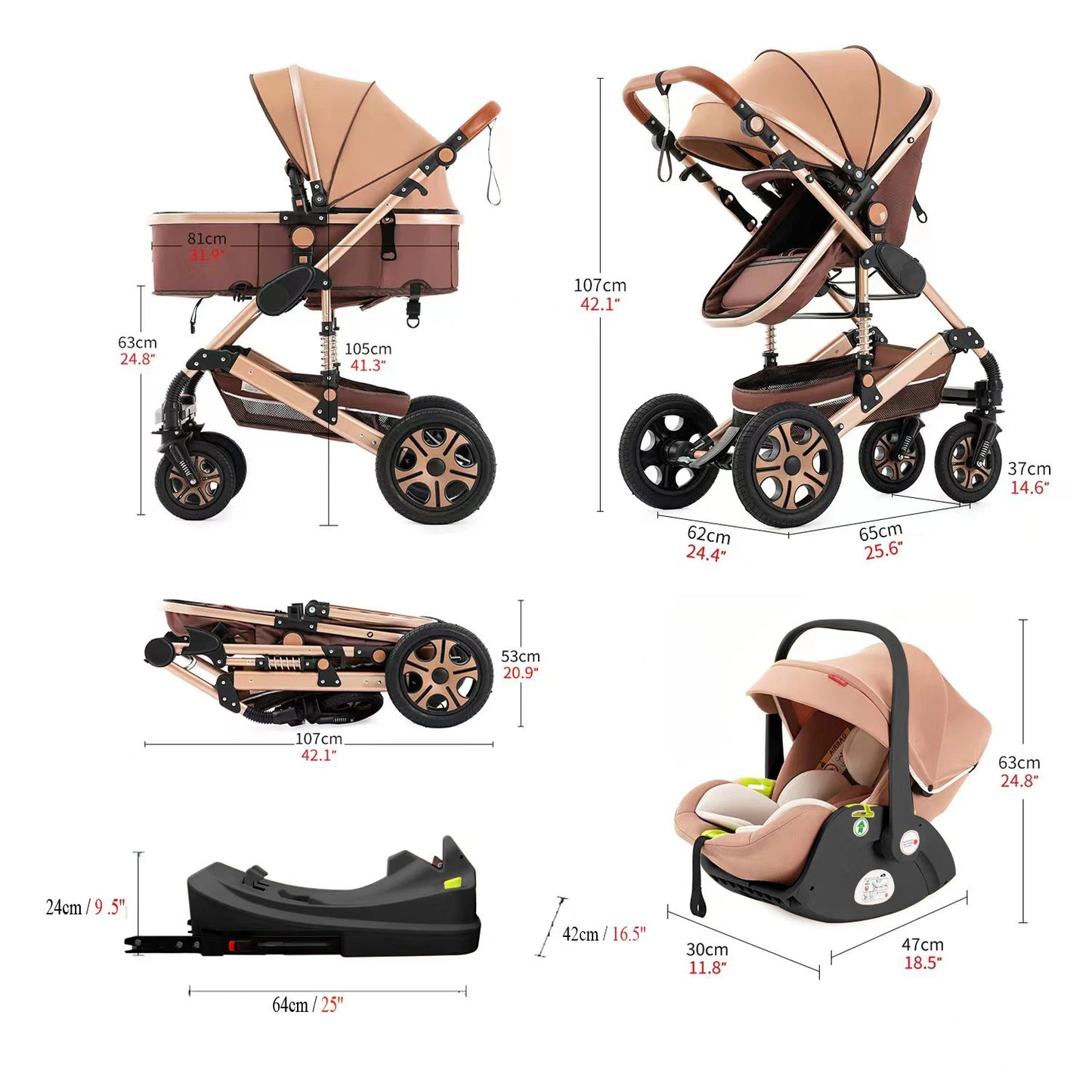 SteAnny 3 In 1 Baby Stroller Travel System With Isofix