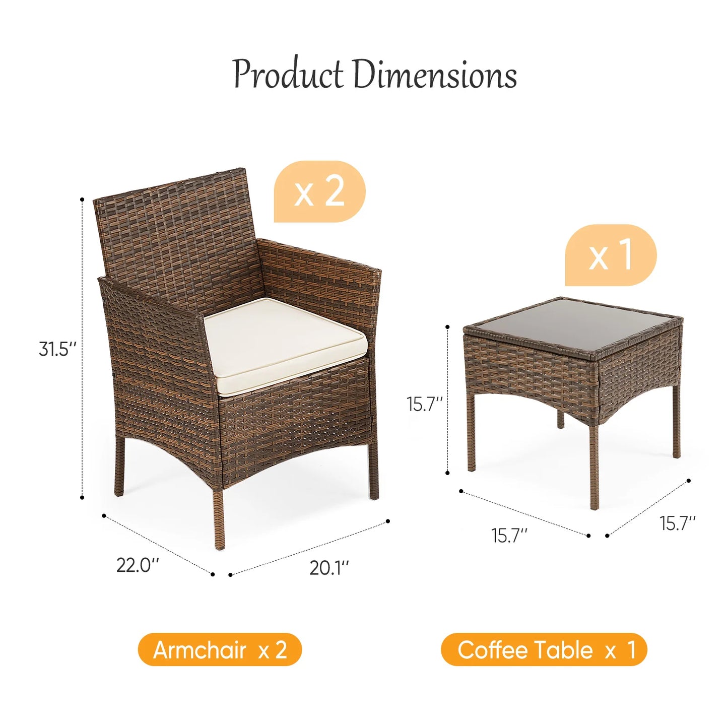 JHK Outdoor Patio Furniture Set With Wicker Chairs Glass Table
