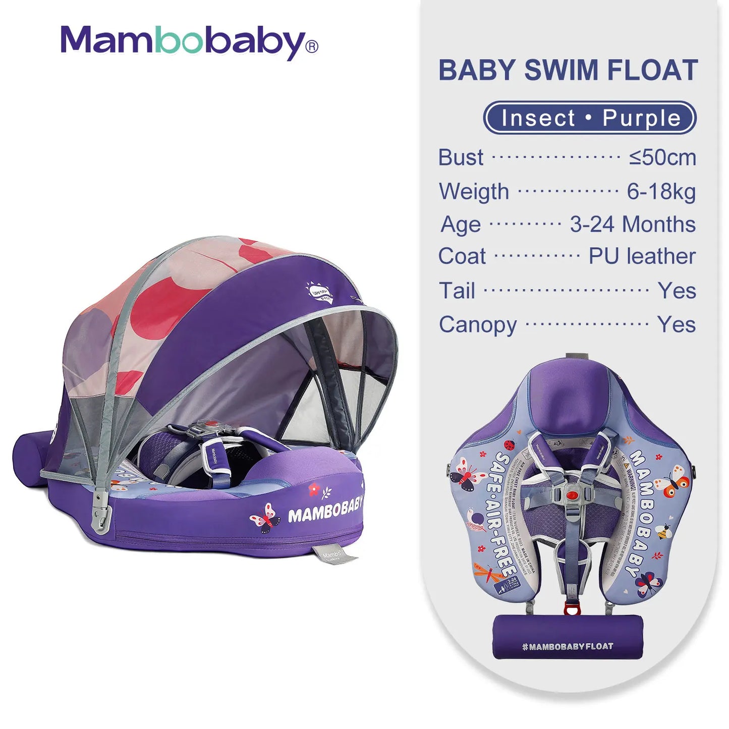 Mambobaby Non-Inflatable Safe Solid Core Baby Swimming Buoy Canopy