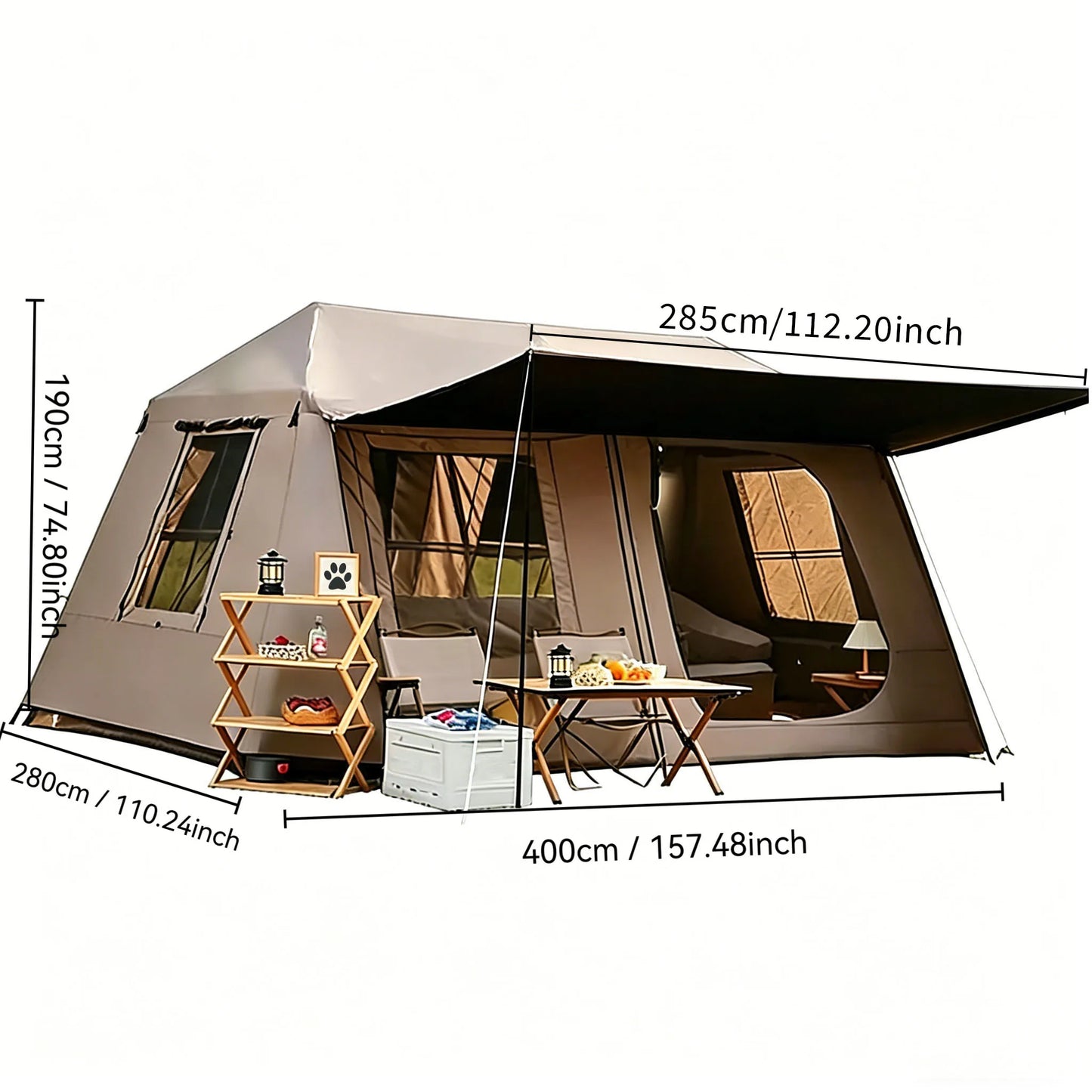 YC-15 Family Quick Setup Camping Tent with Front Awning