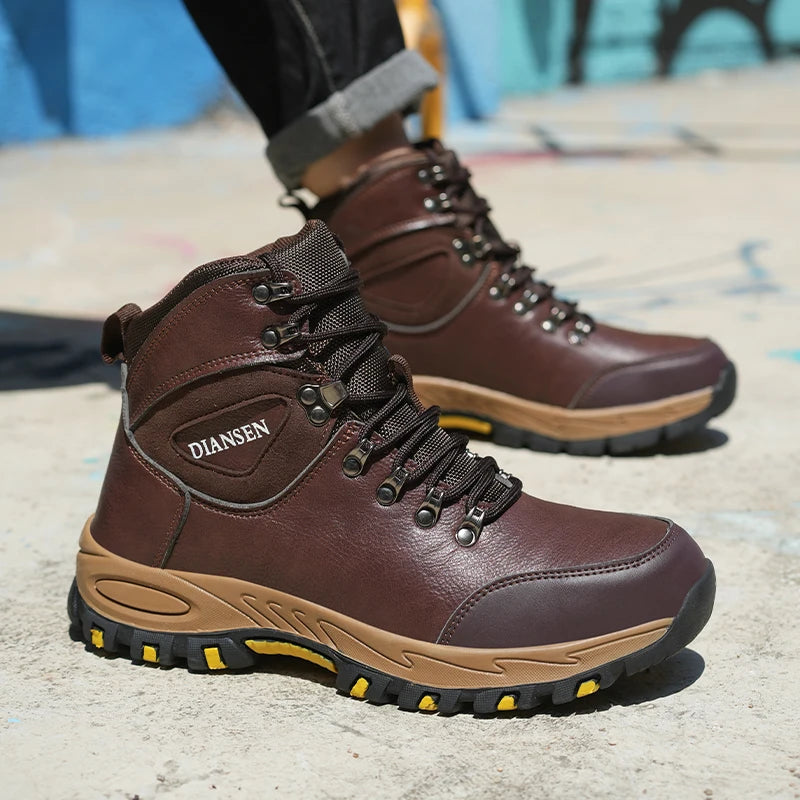 VEIGAR Waterproof Leather Work Boots For Men Safety Anti Puncture
