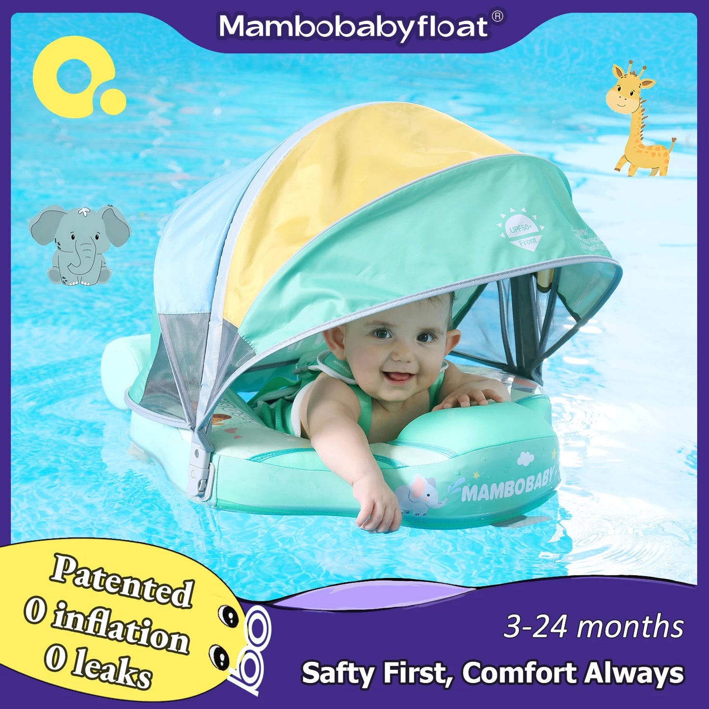 Mambobaby Non-Inflatable Safe Solid Core Baby Swimming Buoy Canopy