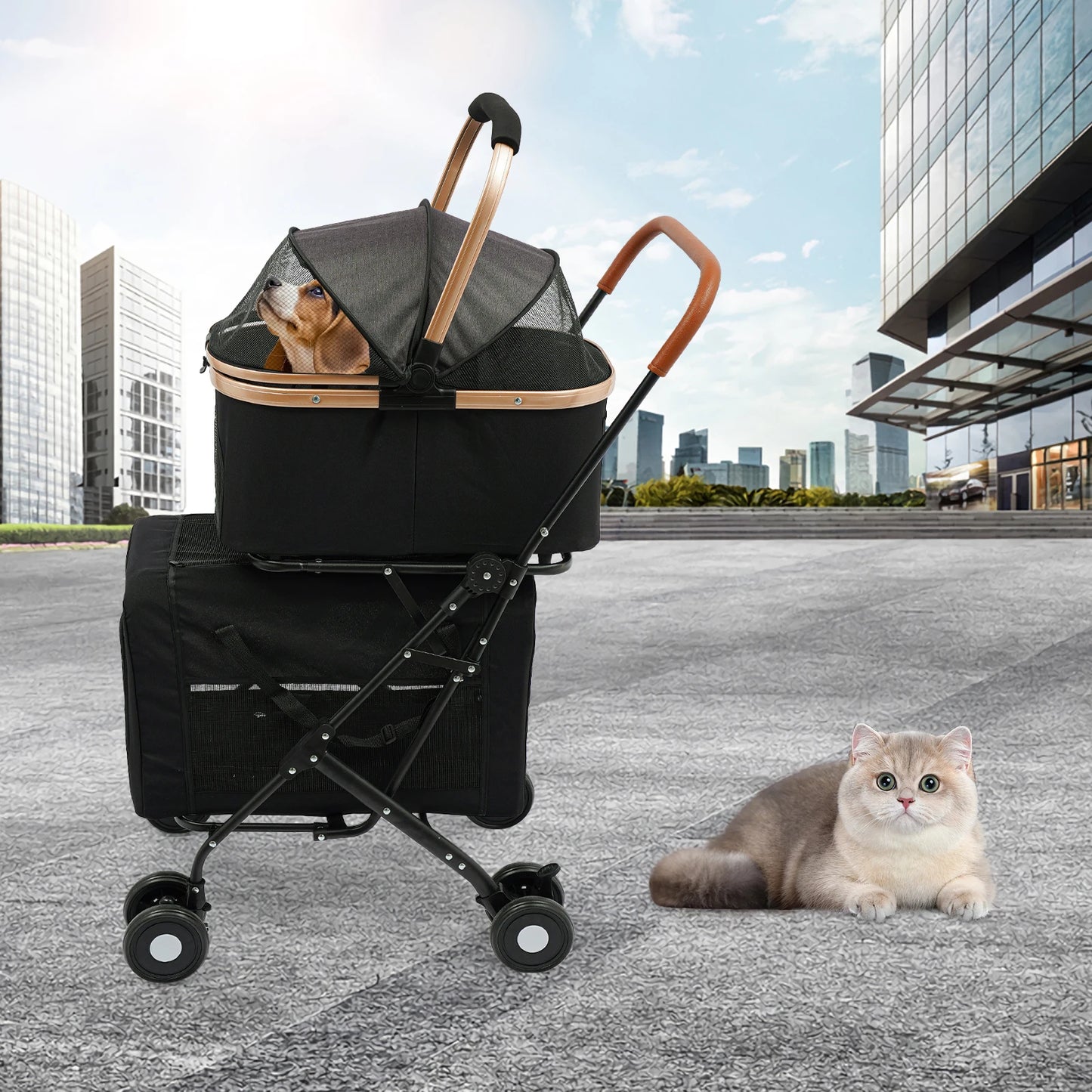3-In-1 Foldable Pet Stroller With Carriers For Medium Dogs