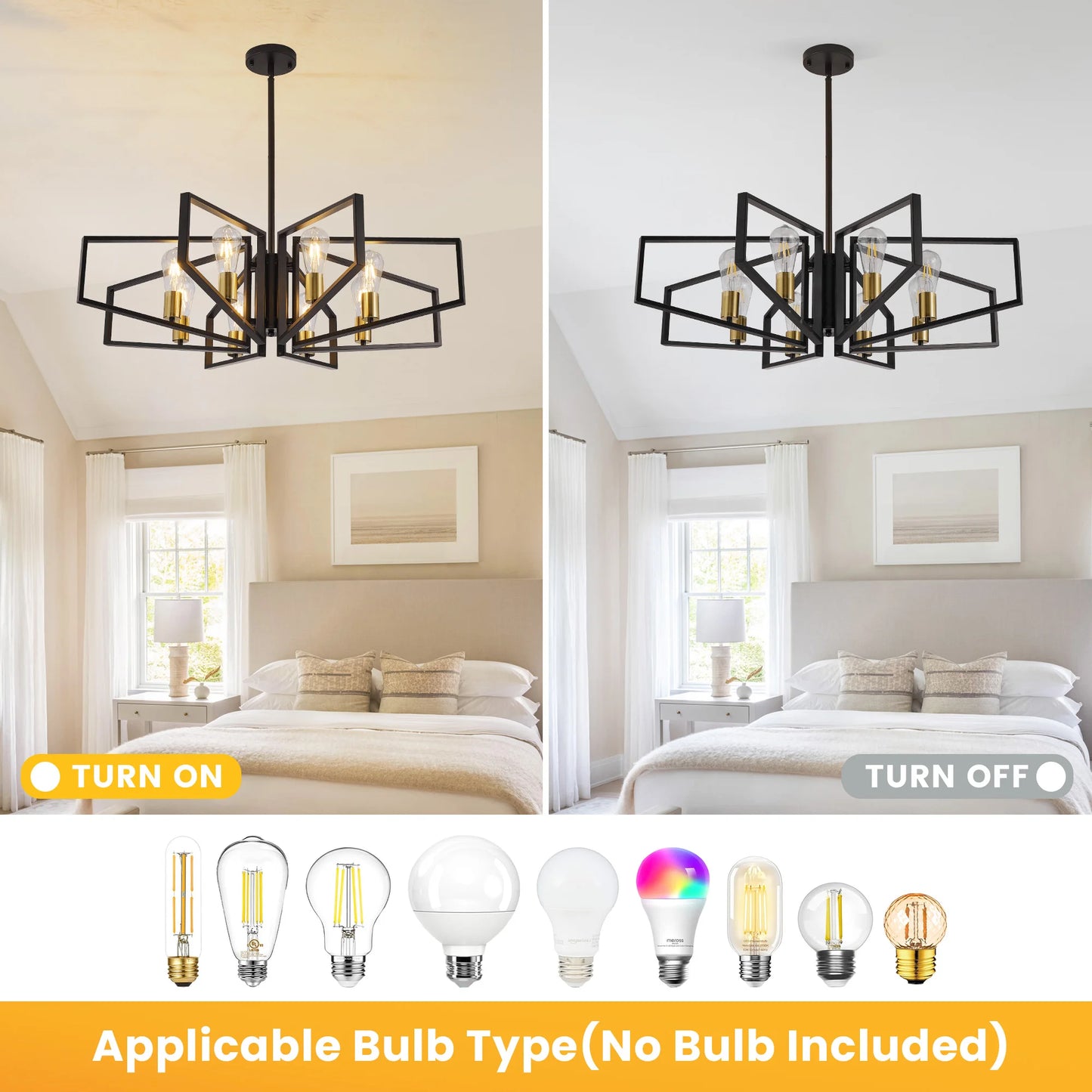 Geometric Eight Light Adjustable Chandelier With Metal Frame