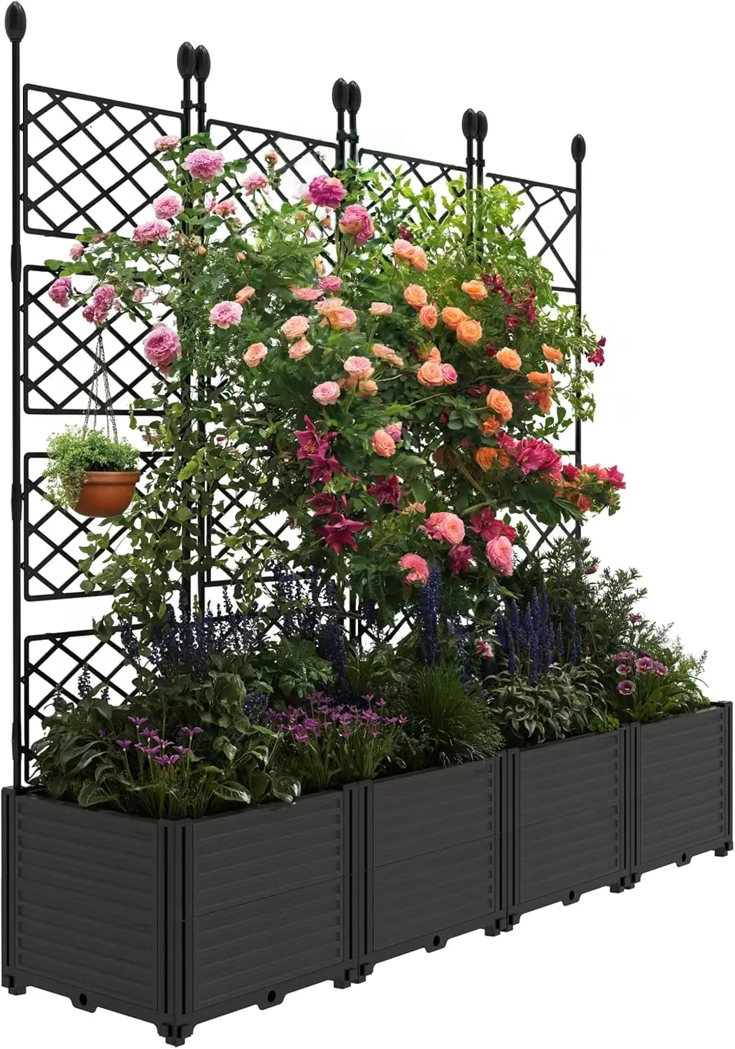 TWISTER.CK Plastic Planter Box With Trellis Tall Raised Bed